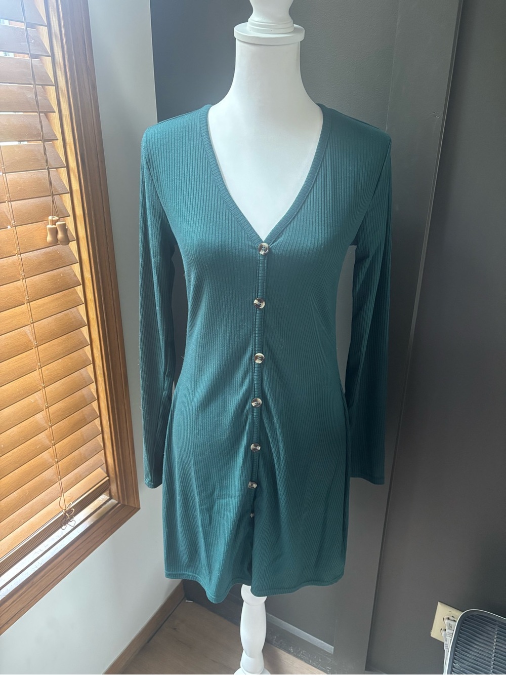 Justify Teal Green Ribbed Button Front Bodycon Mini Dress Skater Girl M